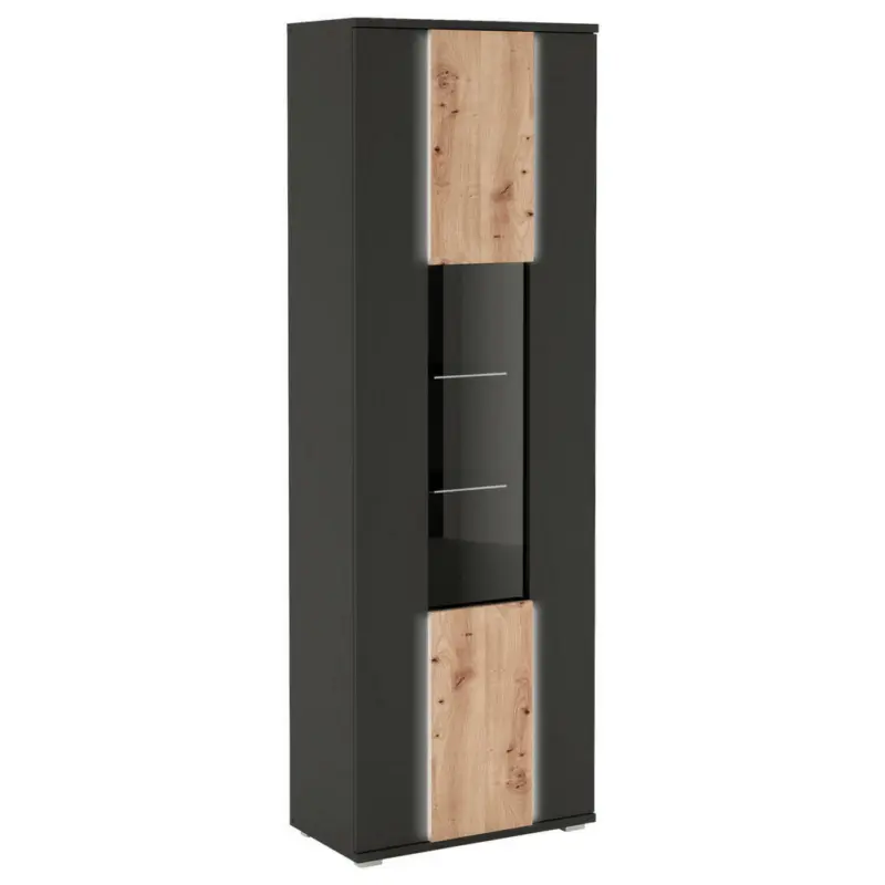 Vitrine in Schwarz, Eiche Artisan