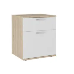 Nachtkästchen in Weiß, Eichefarben