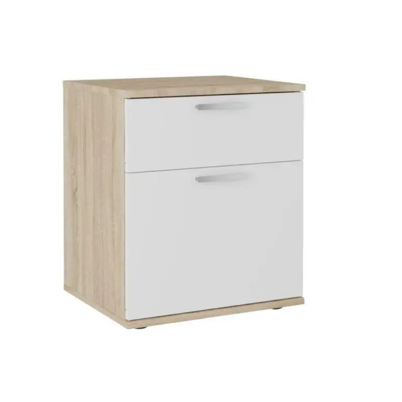 Nachtkästchen in Weiß, Eichefarben