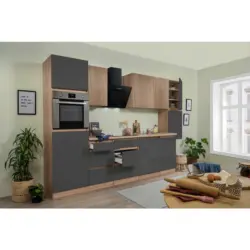 Küchenblock 330 cm in Grau, Eichefarben