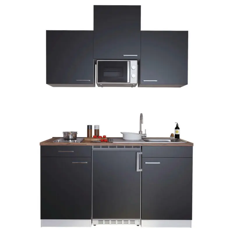 Miniküche 150 cm in Schwarz
