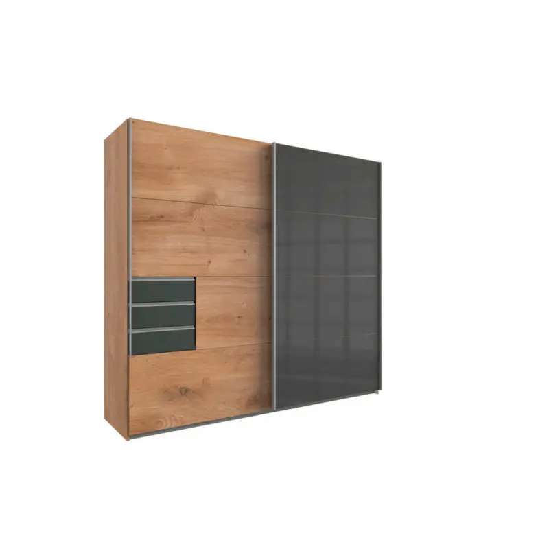 Schwebetürenschrank in Graphitfarben, Grau, Eichefarben