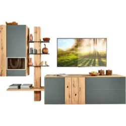 Wohnwand 304/196/55,4 cm in Grau, Eichefarben