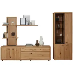 Wohnwand 301/202/45 cm in Dunkelgrau, Wildeiche