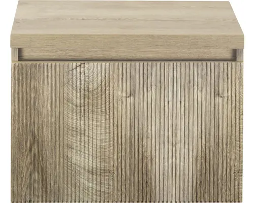 Waschbeckenunterschrank Sanox Frozen 3D 43x60x45 cm mit Waschtischplatte grain oak