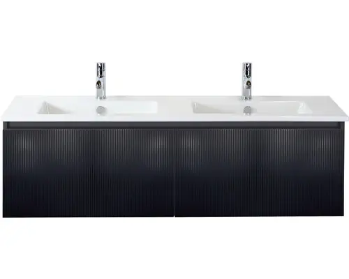 Waschbeckenunterschrank Sanox Frozen 3D Keramik 42x141x46 cm mit Doppel-Keramikwaschbecken schwarz matt