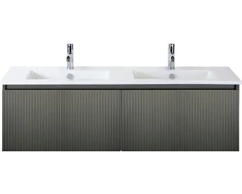 Waschbeckenunterschrank Sanox Frozen 3D Keramik 42x141x46 cm mit Doppel-Keramikwaschbecken petrol