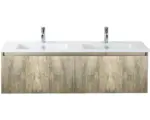 Hornbach Waschbeckenunterschrank Sanox Frozen 3D Keramik 42x141x46 cm mit Doppel-Keramikwaschbecken französische eiche