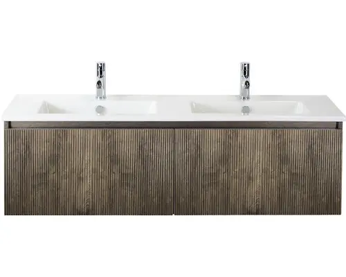 Waschbeckenunterschrank Sanox Frozen 3D Keramik 42x141x46 cm mit Doppel-Keramikwaschbecken charleston