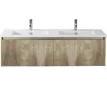 Hornbach Waschbeckenunterschrank Sanox Frozen 3D Keramik 42x141x46 cm mit Doppel-Keramikwaschbecken grain oak