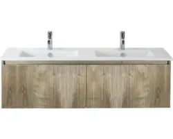 Waschbeckenunterschrank Sanox Frozen 3D Keramik 42x141x46 cm mit Doppel-Keramikwaschbecken grain oak