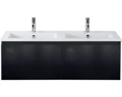 Waschbeckenunterschrank Sanox Frozen 3D Keramik 42x121x46 cm mit Doppel-Keramikwaschbecken schwarz matt