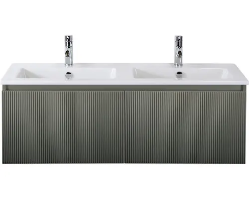 Waschbeckenunterschrank Sanox Frozen 3D Keramik 42x121x46 cm mit Doppel-Keramikwaschbecken petrol