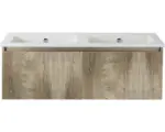Hornbach Waschbeckenunterschrank Sanox Frozen 3D Keramik 42x121x46 cm mit Doppel-Keramikwaschbecken ohne Hahnloch grain oak