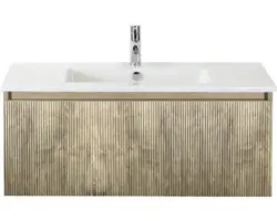 Waschbeckenunterschrank Sanox Frozen 3D Keramik 42x101x46 cm mit Keramikwaschbecken französische eiche