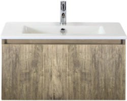 Waschbeckenunterschrank Sanox Frozen 3D Keramik 42x81x46 cm mit Keramikwaschbecken französische eiche