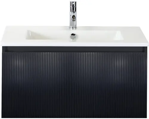 Waschbeckenunterschrank Sanox Frozen 3D Keramik 42x81x46 cm mit Keramikwaschbecken schwarz matt