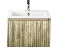 Waschbeckenunterschrank Sanox Frozen 3D Keramik 42x61x46 cm mit Keramikwaschbecken französische eiche