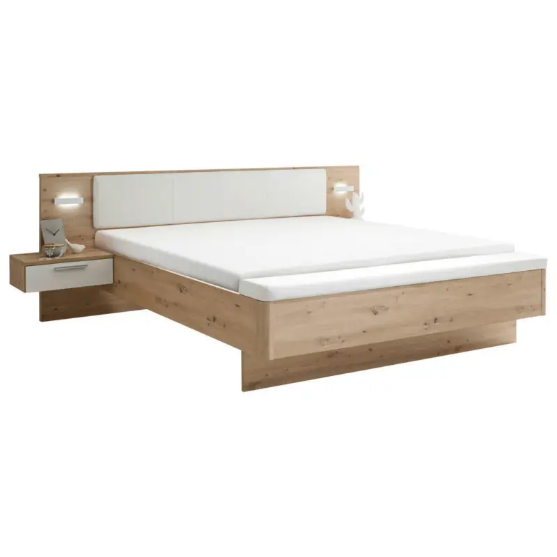 Bett 180/200 cm in Weiß, Eiche Artisan