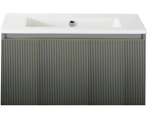 Waschbeckenunterschrank Sanox Frozen 3D Keramik 42x81x46 cm mit Keramikwaschbecken ohne Hahnloch petrol