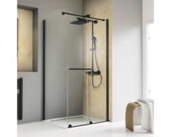 Schiebetür mit Seitenwand Schulte ExpressPlus TouraPlus 800x1200x2000 mm Festteil links Echtglas Klar hell schwarz mit schmutzabweisender Glasbeschichtung