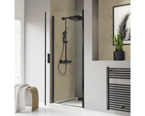 Drehtür für Nische Schulte ExpressPlus TouraPlus 1000x2000 mm Anschlag rechts Echtglas Klar hell schwarz mit schmutzabweisender Glasbeschichtung