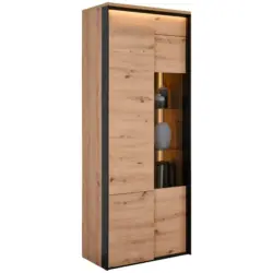 Vitrine in Schwarz, Eiche Artisan