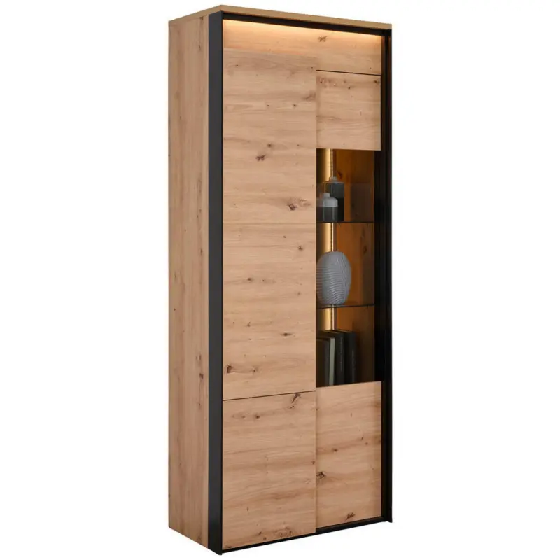 Vitrine in Schwarz, Eiche Artisan