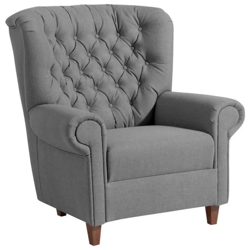 Chesterfield-Sessel in Flachgewebe, Leinenoptik Anthrazit