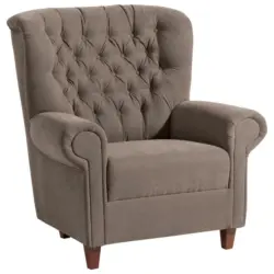 Chesterfield-Sessel in Velours Hellbraun