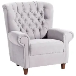 Chesterfield-Sessel in Velours Silberfarben