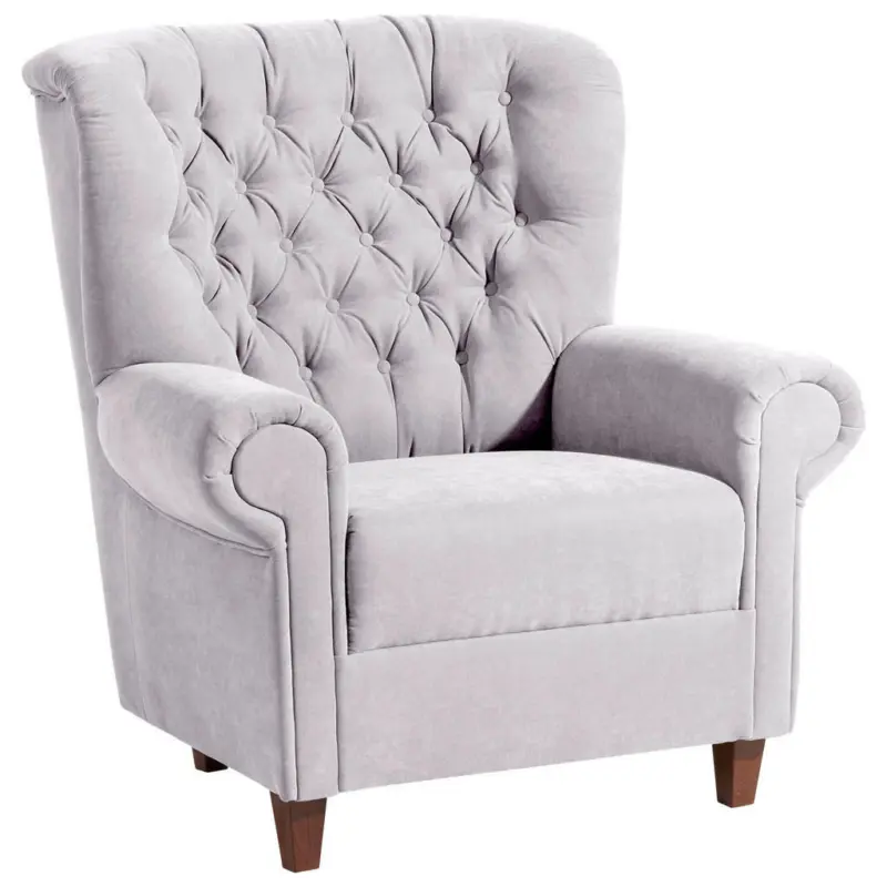 Chesterfield-Sessel in Velours Silberfarben