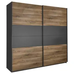 Schiebetürenschrank in Graphitfarben, Eichefarben