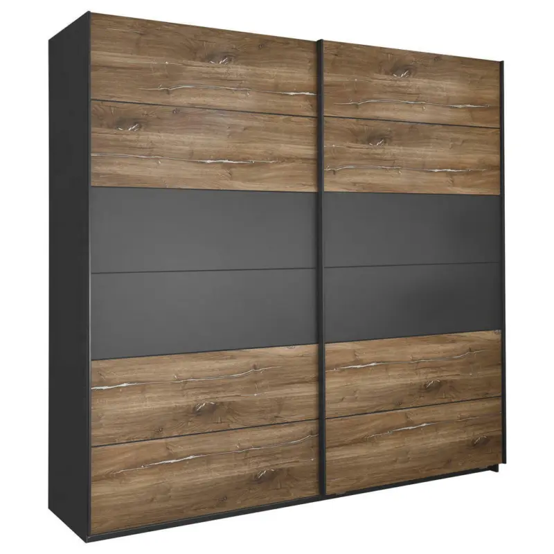 Schiebetürenschrank in Graphitfarben, Eichefarben