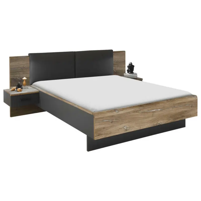 Bett 160/200 cm in Graphitfarben, Eichefarben