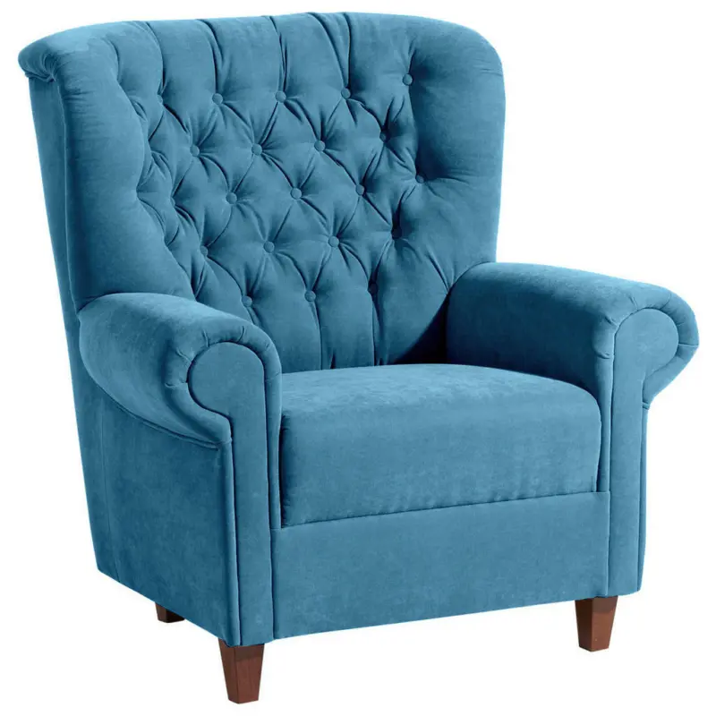 Chesterfield-Sessel in Velours Türkis