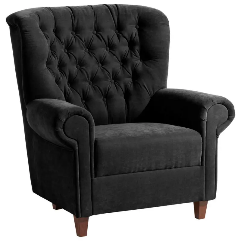 Chesterfield-Sessel in Velours Schwarz