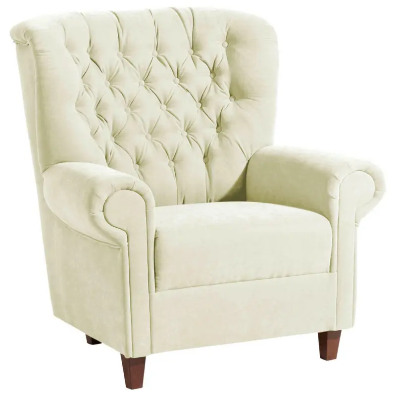 Chesterfield-Sessel in Velours Creme