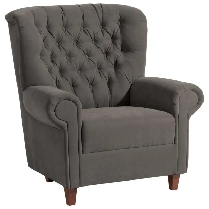 Chesterfield-Sessel in Velours Grau