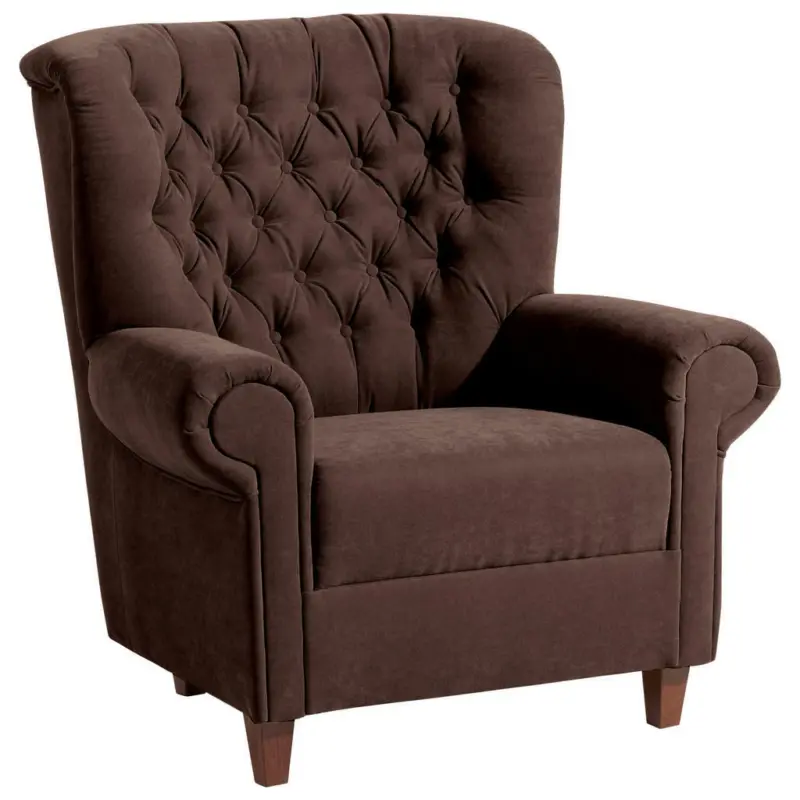 Chesterfield-Sessel in Velours Braun