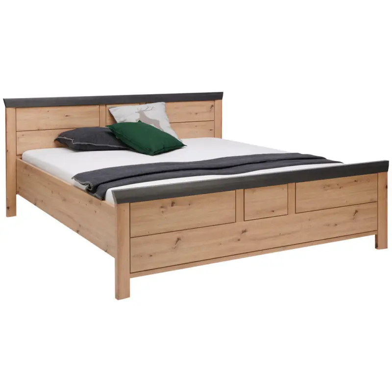 Bett 140/200 cm in Dunkelgrau, Eiche Artisan