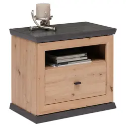 Nachtkästchen in Dunkelgrau, Eiche Artisan