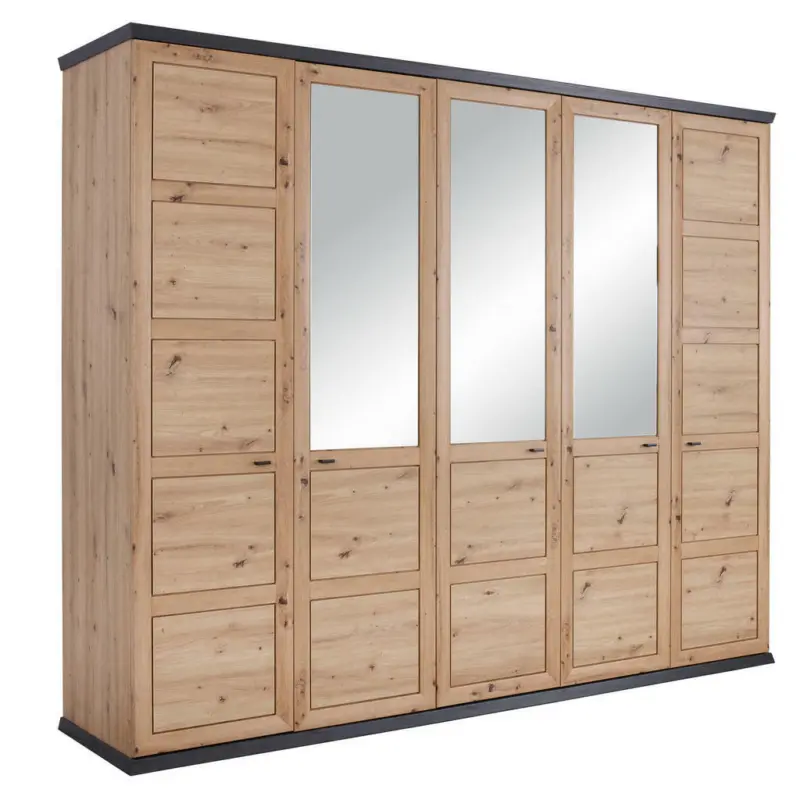 Drehtürenschrank in Dunkelgrau, Eiche Artisan