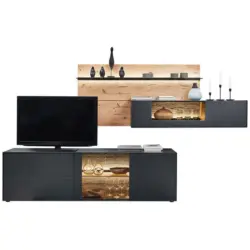 Wohnwand 313/174/49 cm in Anthrazit, Eichefarben