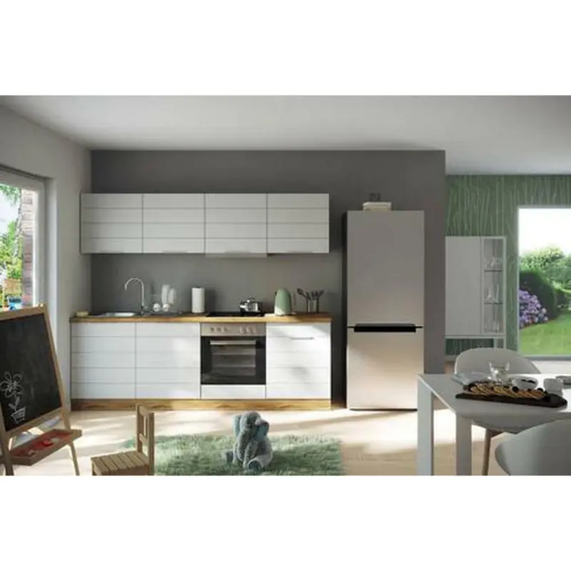 Küchenleerblock 240 cm in Weiß, Eiche Wotan