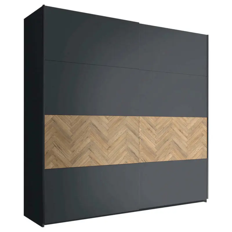 Schiebetürenschrank in Graphitfarben, Eichefarben