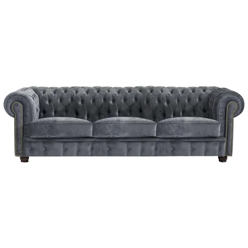 Chesterfield-Sofa in Mikrofaser Grau