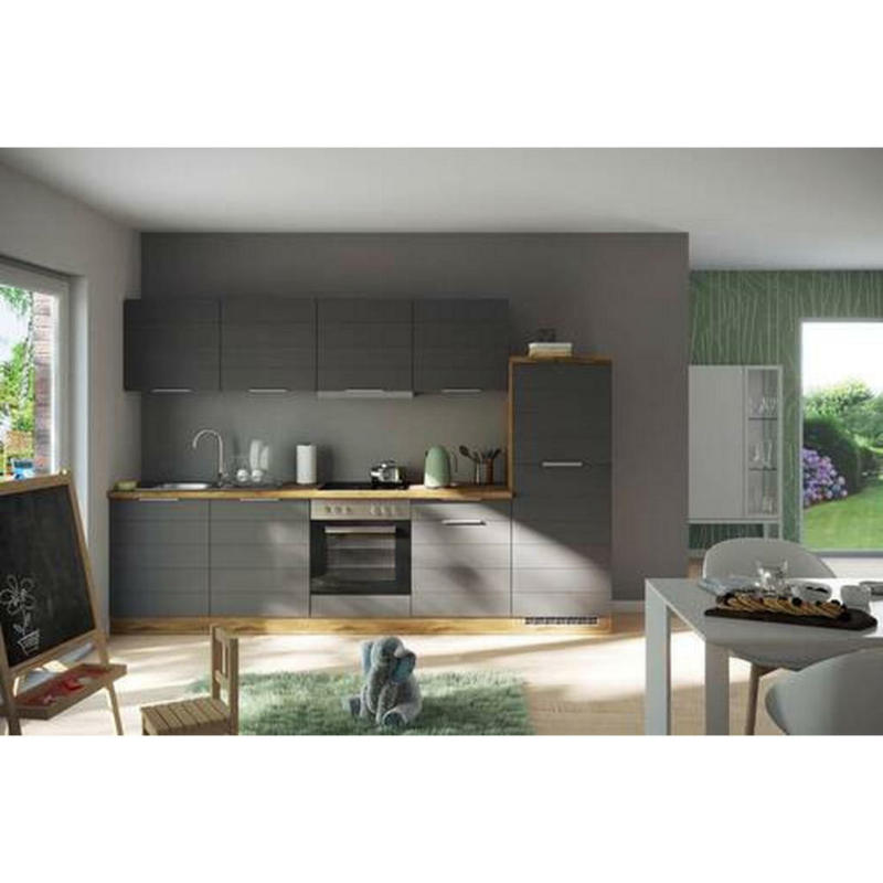 Küchenleerblock 300 cm in Grau, Eiche Wotan