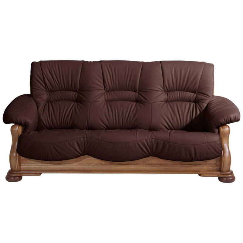 Dreisitzer-Sofa in Holz, Leder Dunkelrot