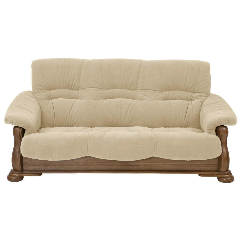 Dreisitzer-Sofa in Holz, Leder Beige